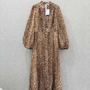 Zimmermann Leopard Print Midi Dress Button Front Puff Sleeve | Boho Animal Print